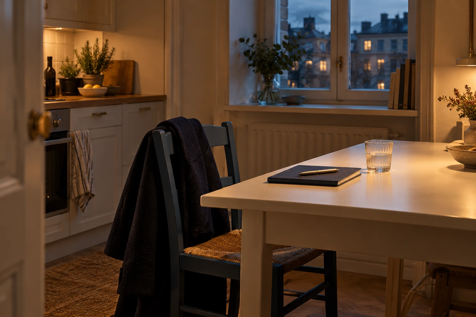 A planner on a quiet kitchen table — AI editorial illustration
